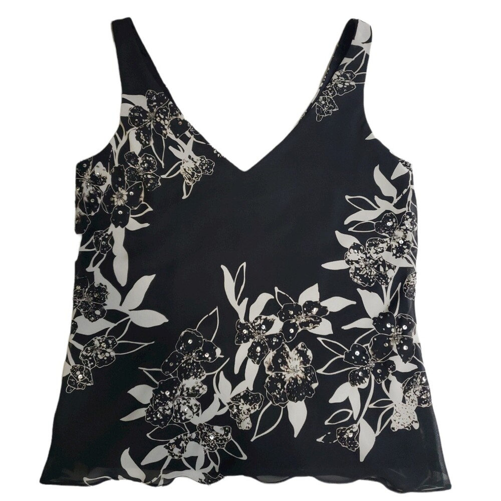 Alex Evenings Floral Sleeveless Blouse Dressy Tank with Sequin- Medium Petite MP